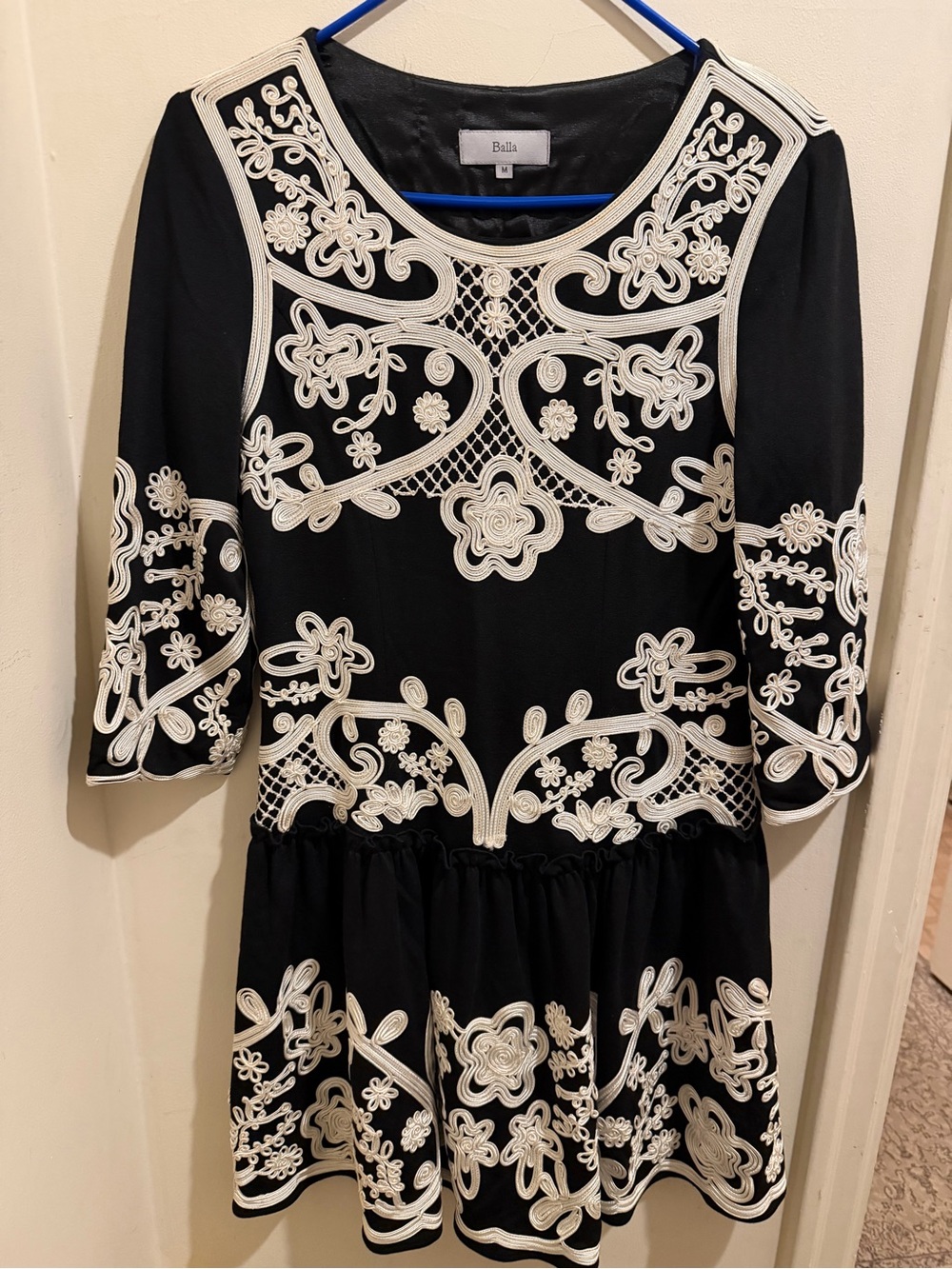 Balla Black Dress with White Floral Embroidery -